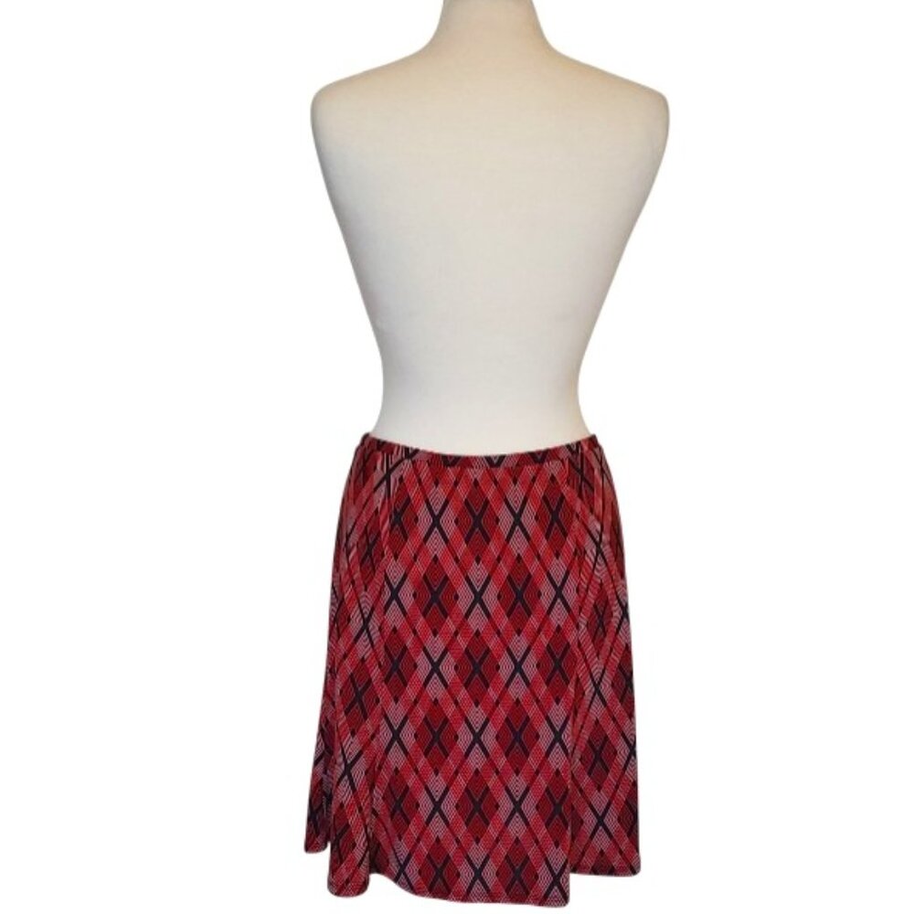 Y2K Express Red and Black Patterned Knee-length Elastic Waist Skirt - M